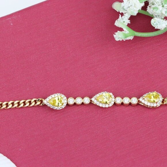 "Rose Gold Bracelet with Yellow Teardrop Stones, XPBL0784 - Picture 11 of 12